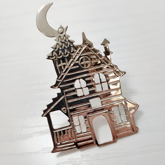 Taxco Jewelry - TAXCO Sterling Silver Haunted House  Crescent Moon Brooch Pin